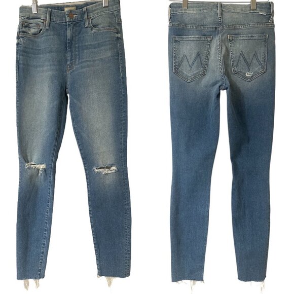 Mother High Waisted Looker Ankle Fray Jeans Size 26 In Thrilling Shots Wash Blue - Picture 13 of 14